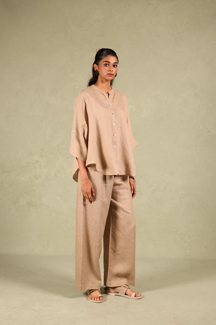 Linen Coord Set - Free Size Shirt With Flared Pant