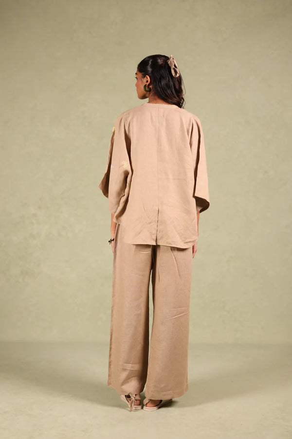 Linen Coord Set - Free Size Shirt With Flared Pant