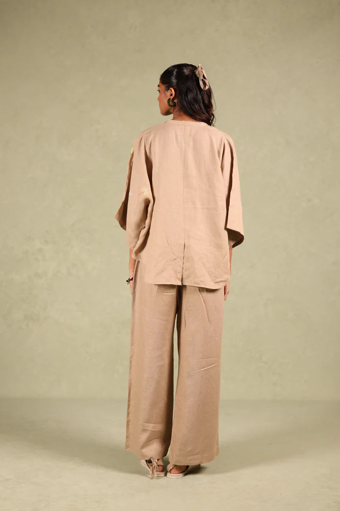 Linen Coord Set - Free Size Shirt With Flared Pant
