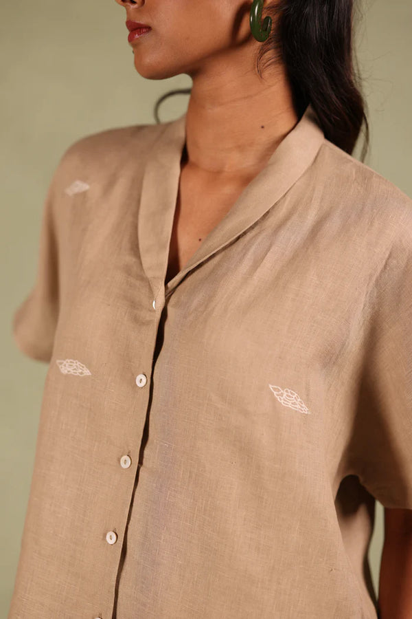 Linen Coord set - Shawl Collar Shirt With Shorts