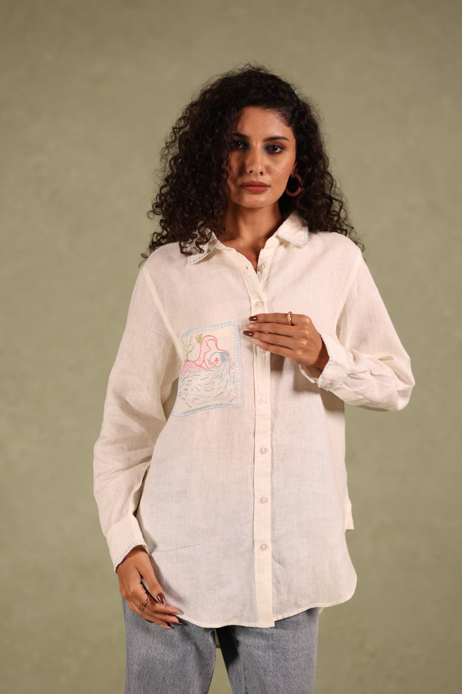 Aquarius Pocket Linen Shirt - Off white