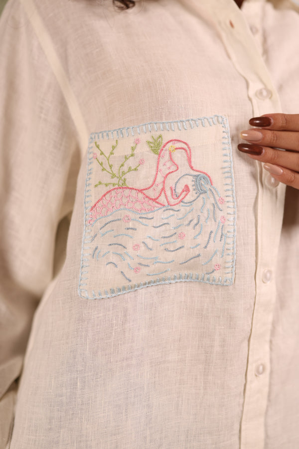 Aquarius Pocket Linen Shirt - Off white