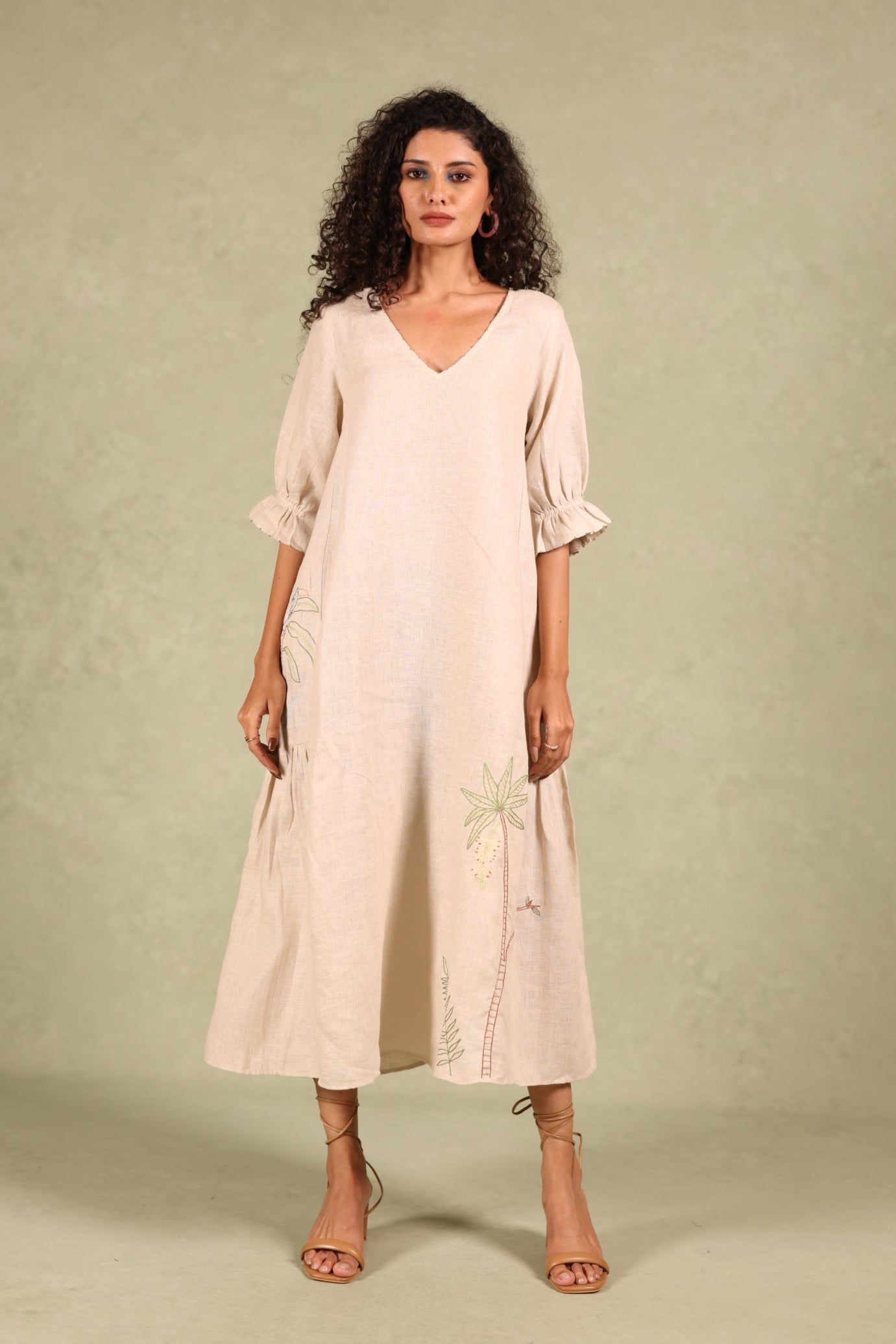 Linen Side Frill Dress