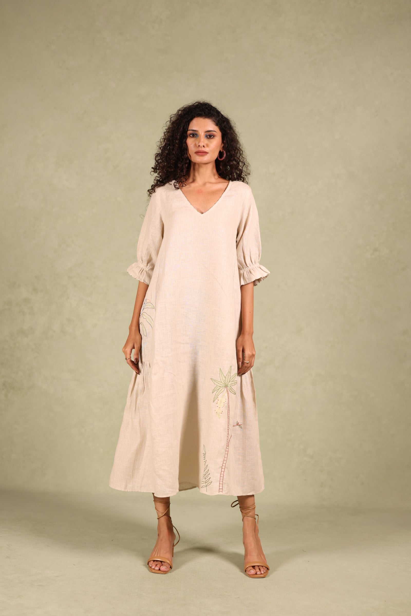 Linen Side Frill Dress