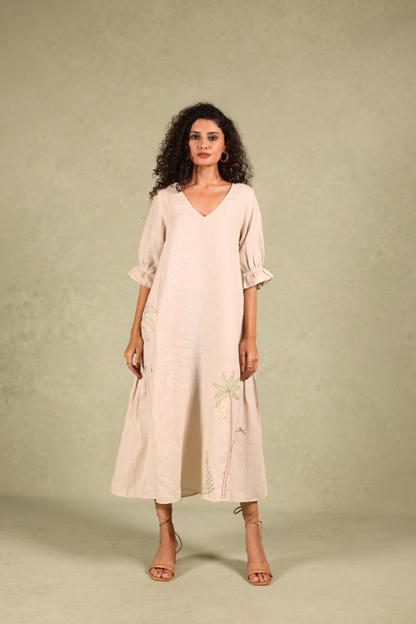 Linen Side Frill Dress