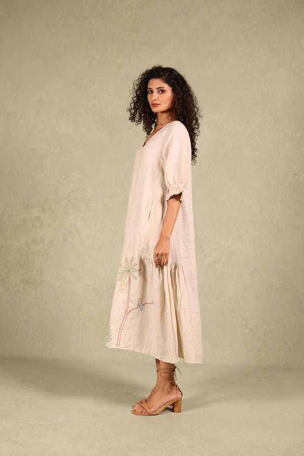 Linen Side Frill Dress