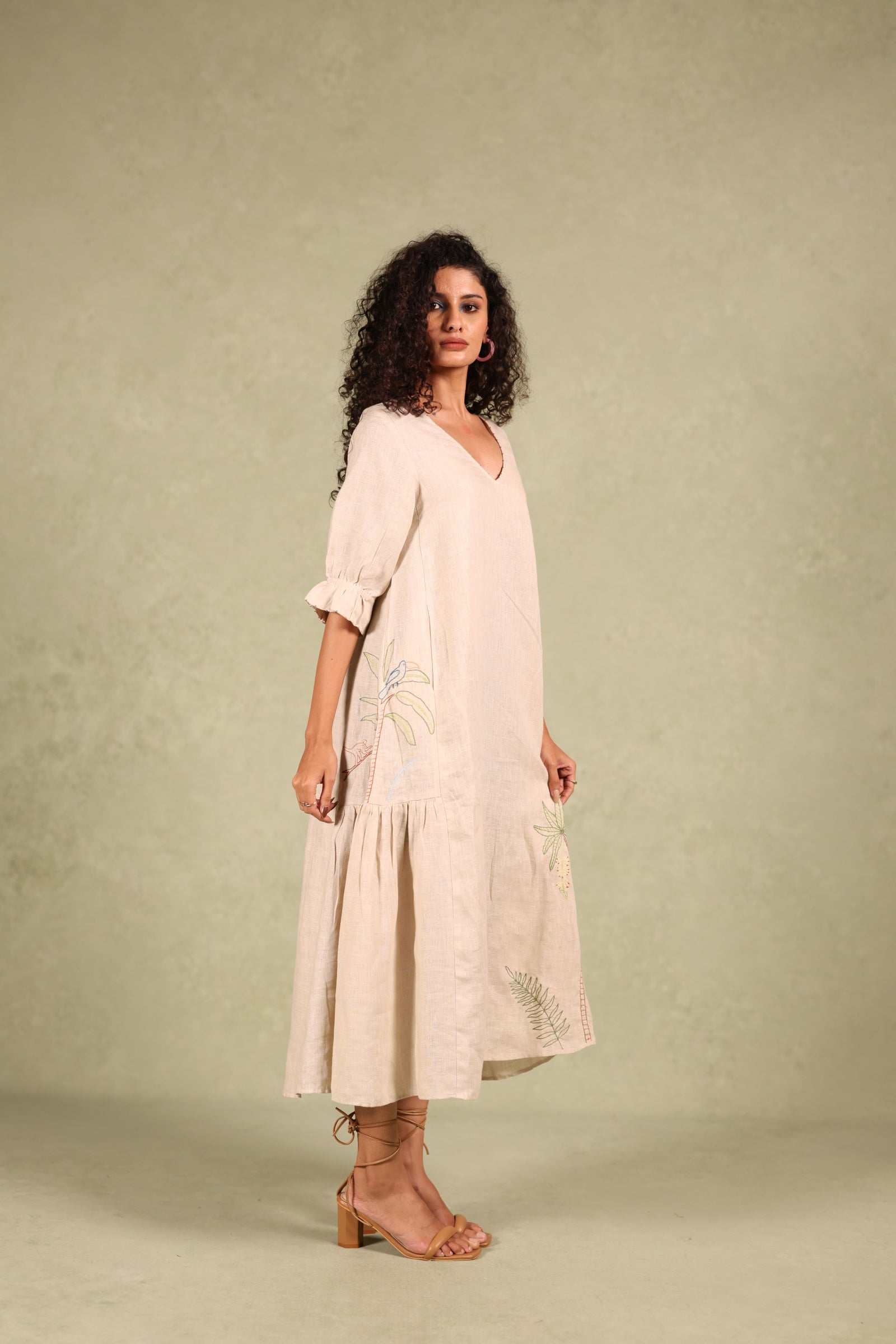 Linen Side Frill Dress