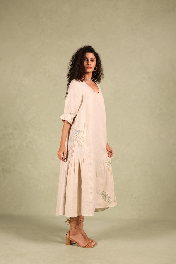 Linen Side Frill Dress