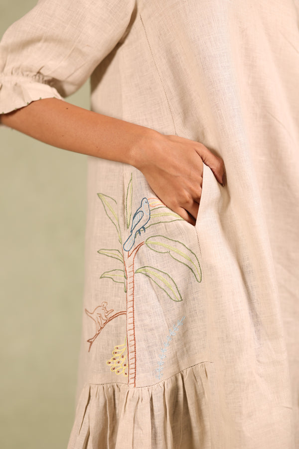 Linen Side Frill Dress