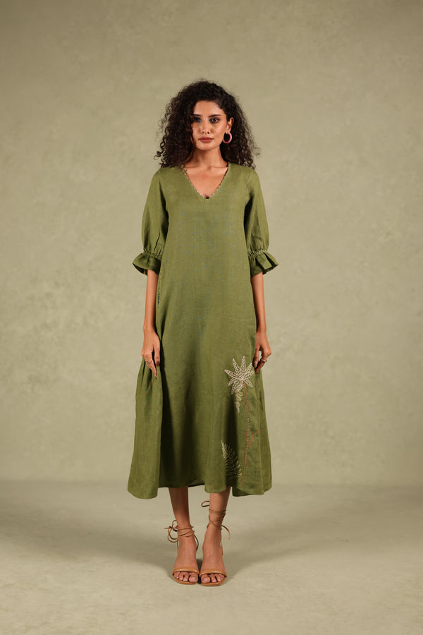 Linen side frill dress