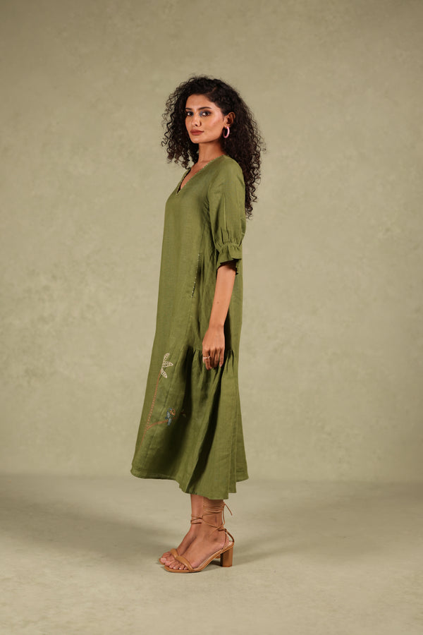 Linen side frill dress