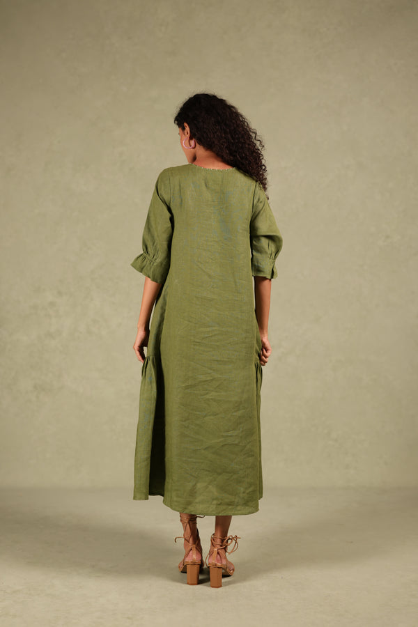 Linen side frill dress