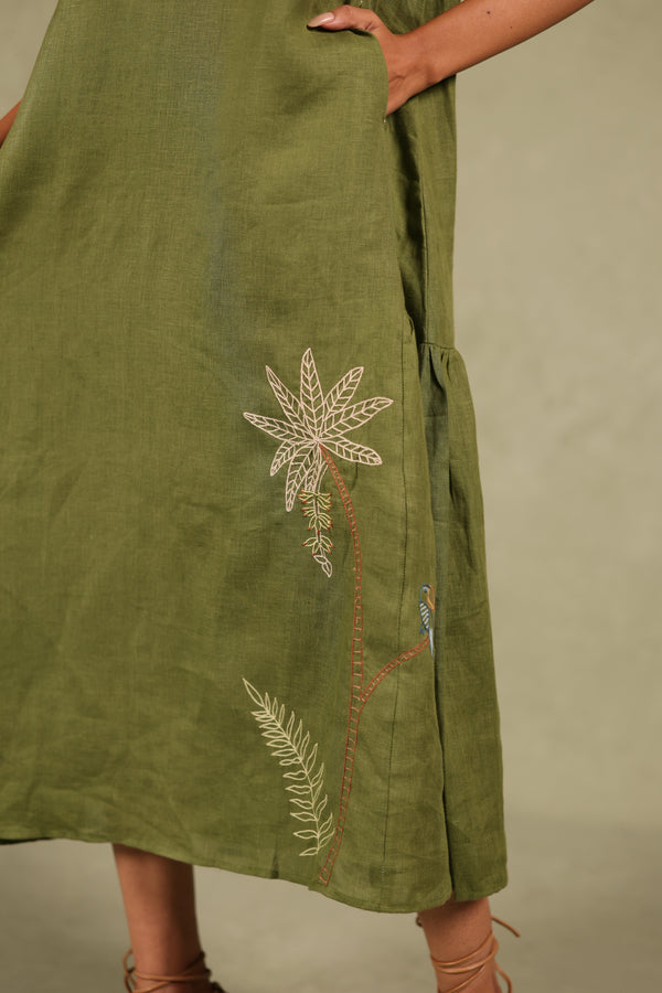 Linen side frill dress