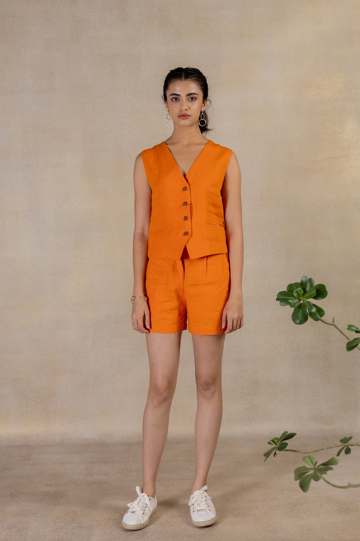 Day 10 - Linen Vest With Welt Pockets - Orange Soda