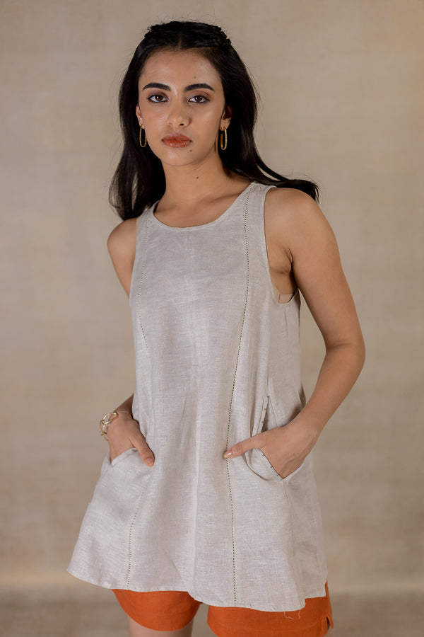 Day 12 - Linen Panel Sleeveless Top With Pocket - Ecru