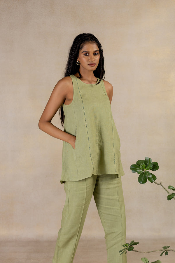 Day 12 - Linen Panel Sleeveless Top With Pocket - Meadow Green