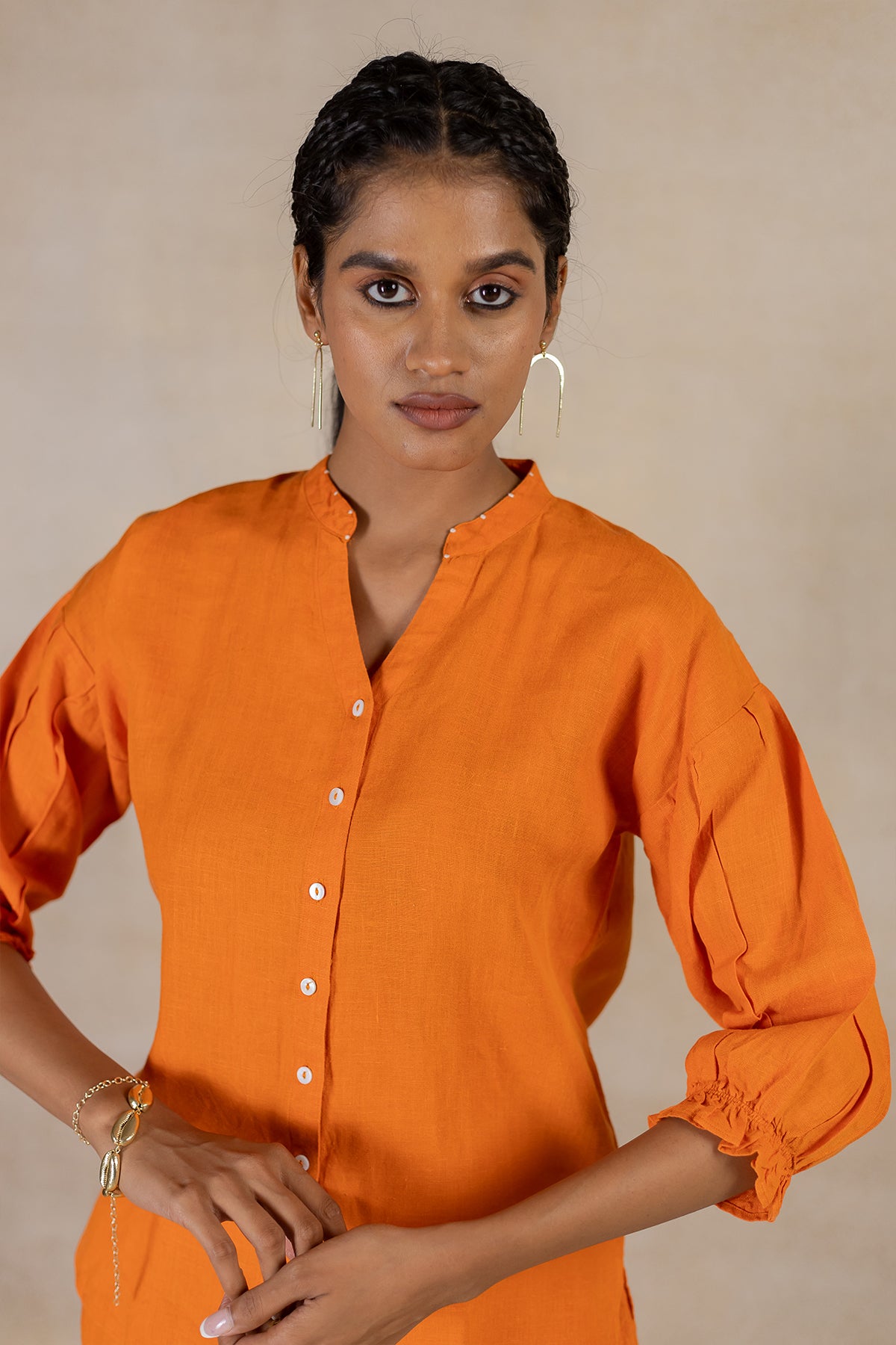 Day 13 - Linen Bobbin Elastic Ruffle Sleeve Shirt - Orange Soda