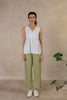 Day 15 - Linen  Sleeveless Placket  Top With Pocket -  White