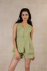 Day 15 - Linen  Sleeveless Placket  Top With Pocket - Meadow Green