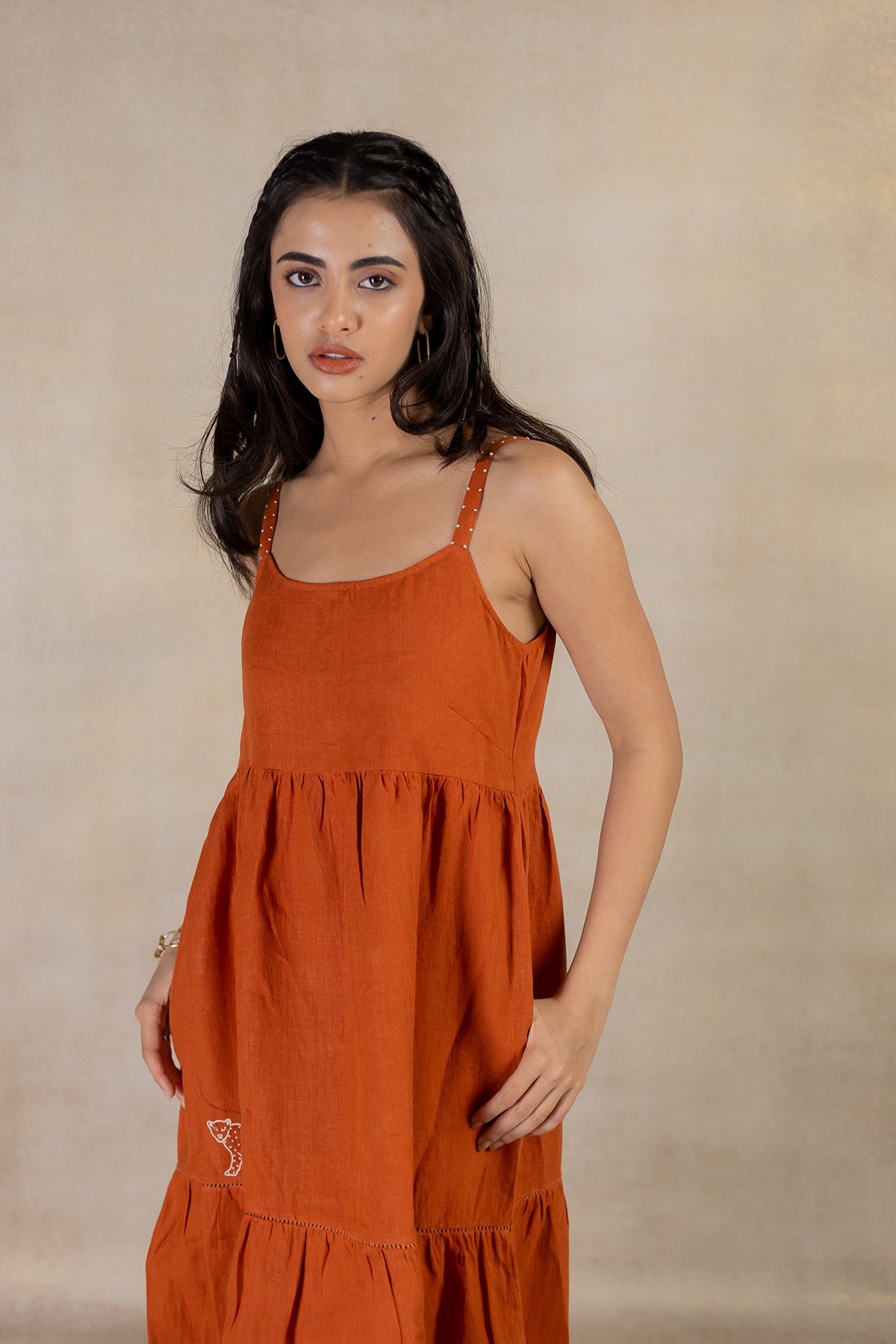 Day 21 - Linen Multi Tier Dress - Tan Rust