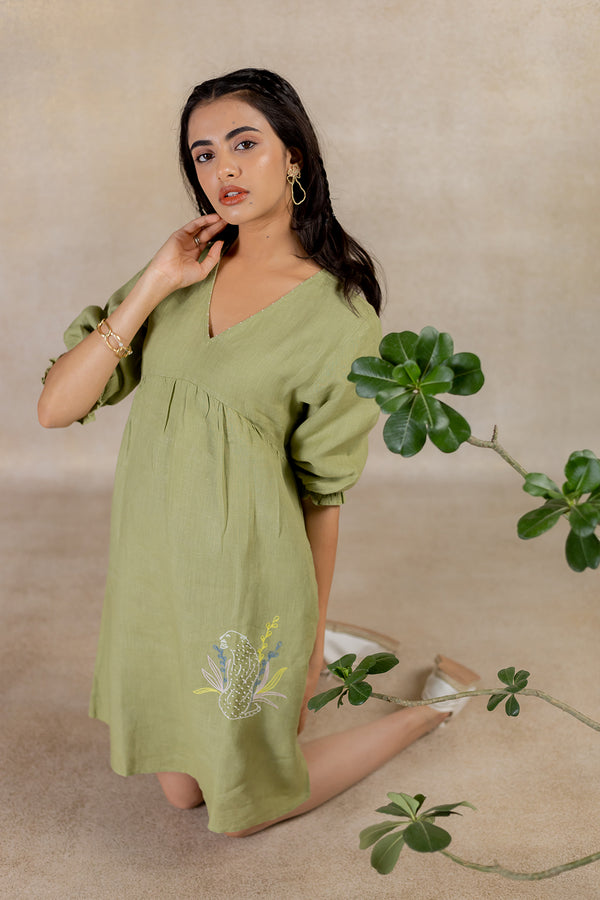 Day 23 - Linen V Neck Dress - Meadow Green