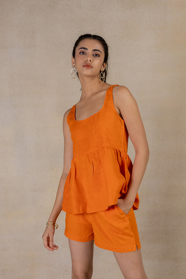 Day 27 - Linen Peplum Top - Orange Soda