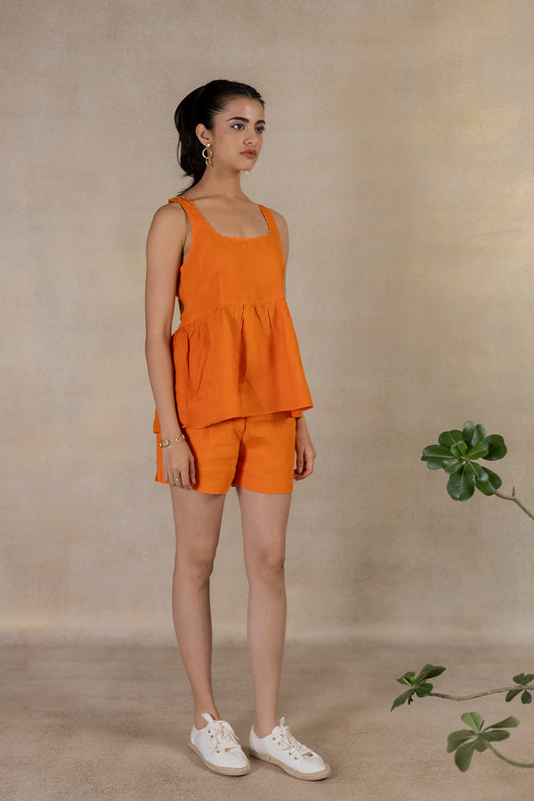 Day 27 - Linen Peplum Top - Orange Soda
