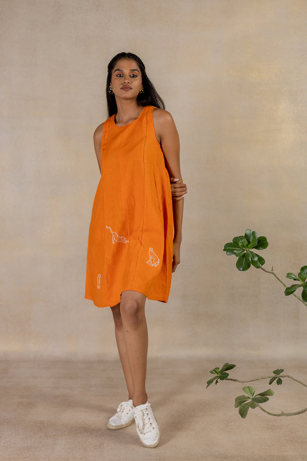 Day 30 - Linen Sleeveless  Panel Dress - Orange Soda