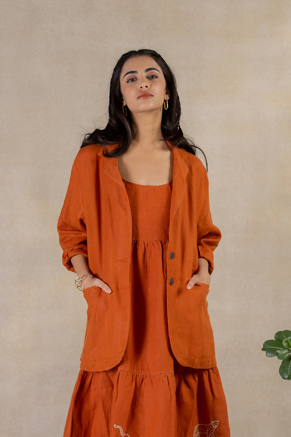 Day 5 - Linen Blazer With Welt Pocket - Tan Rust