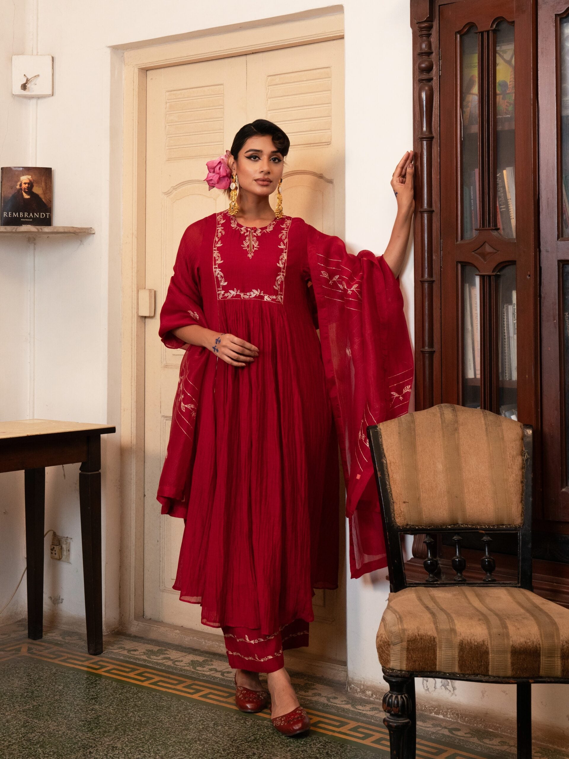 Phool Bel kurta set - sindhoori "laal"