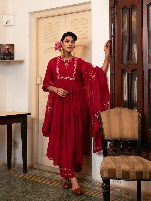 Phool Bel kurta set - sindhoori "laal"
