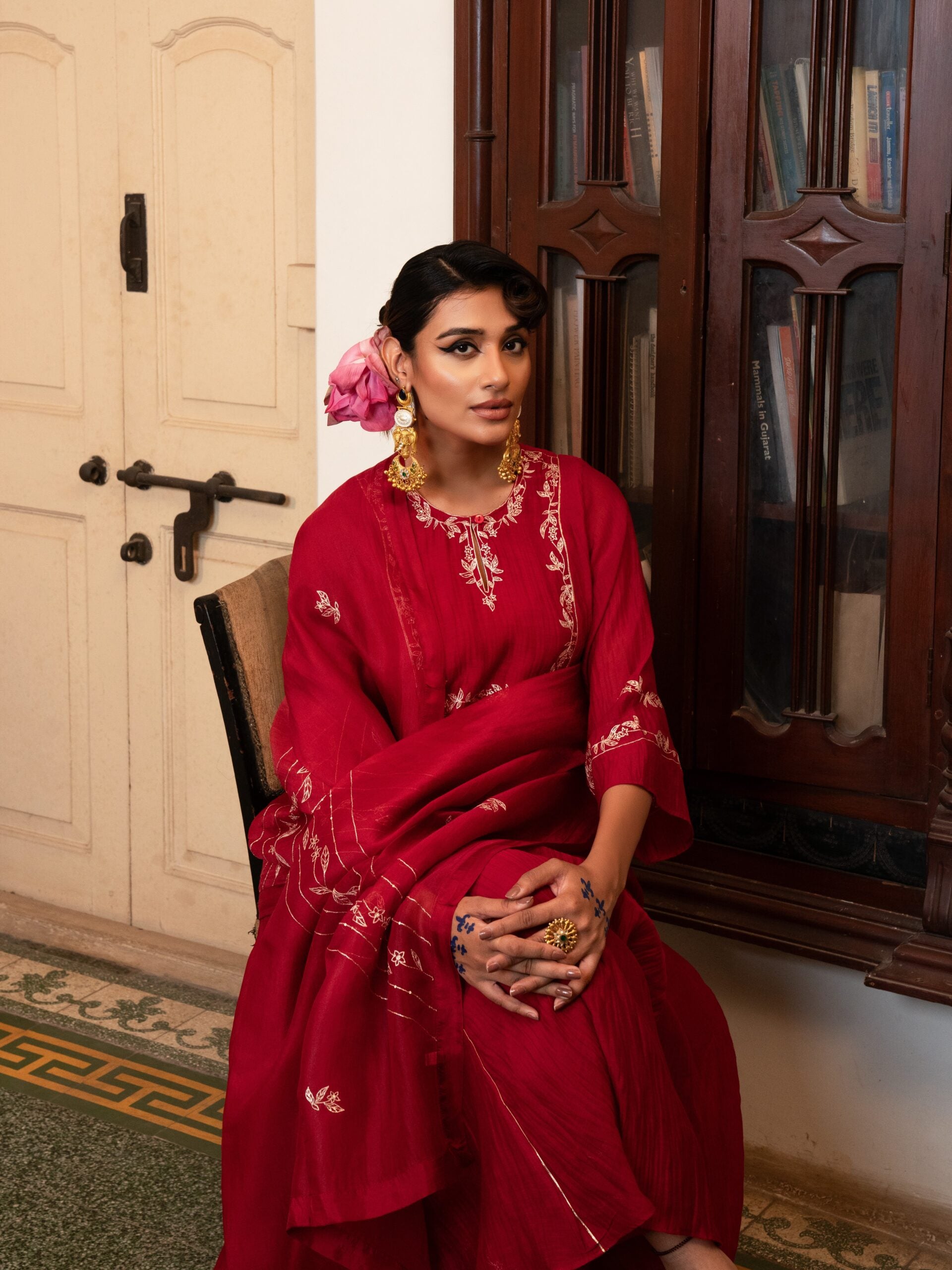 Phool Bel kurta set - sindhoori "laal"