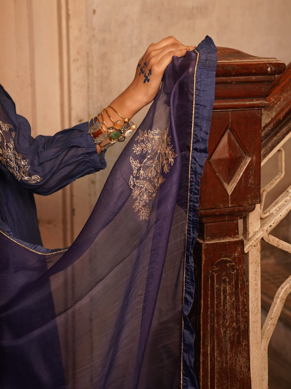 Morpankh organza Dupatta - Mayur "Neela"