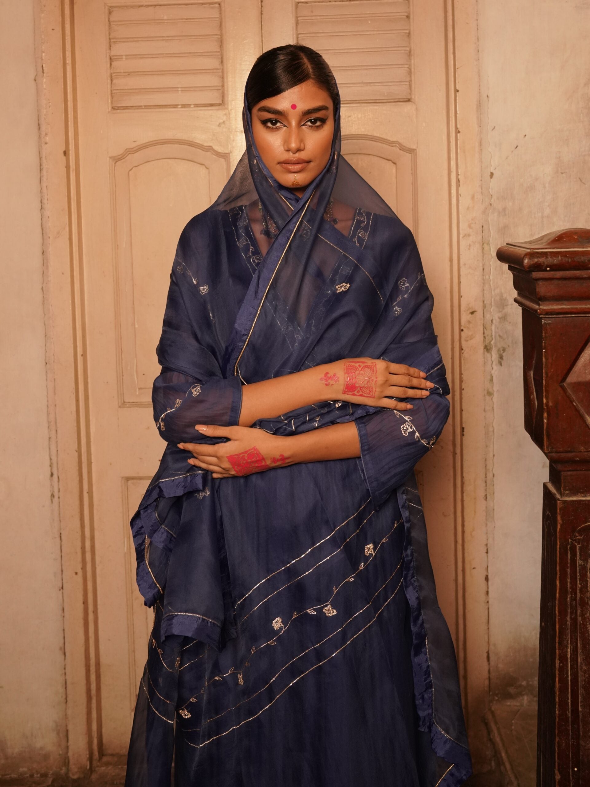 Lehariya organza Dupatta - mayur Neela
