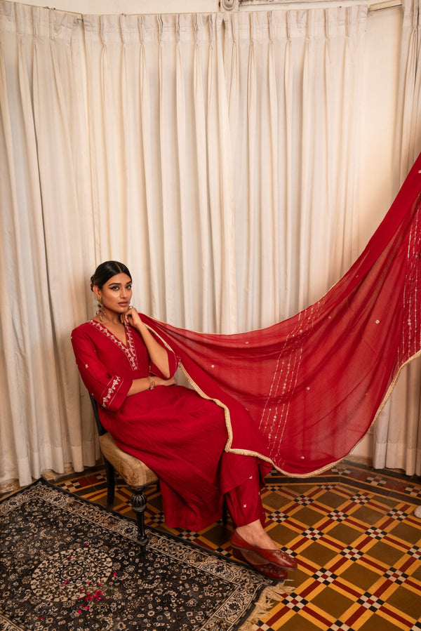 Chanderi Dupatta - Sindhoori Laal