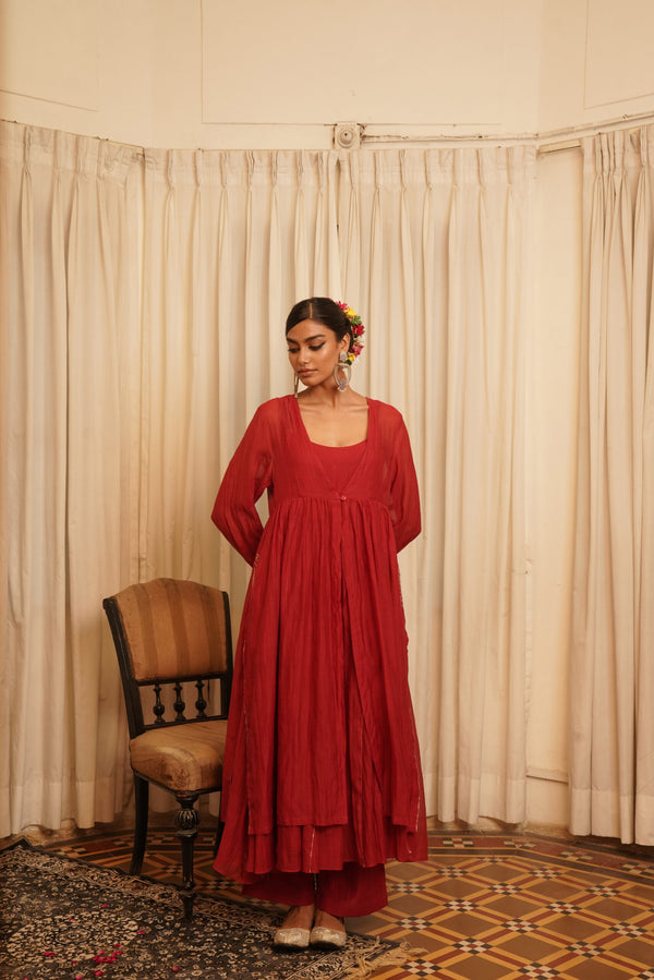 Chanderi Savera Overlay - Sindhoori laal