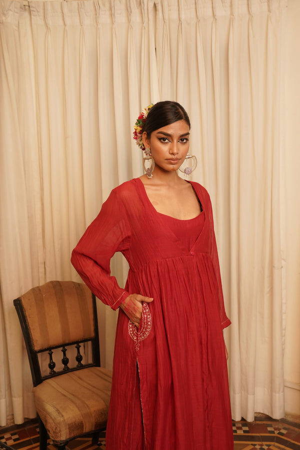 Chanderi Savera Overlay - Sindhoori laal