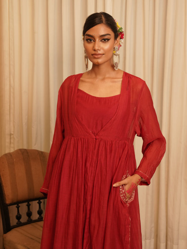 Chanderi Savera Overlay - Sindhoori laal