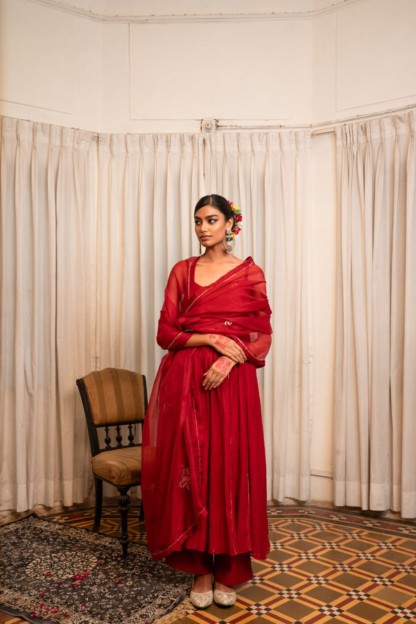 Organza Dupatta - Sindoori Laal
