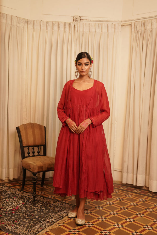 Saanjh chanderi silk dress - Sindhoori Laal