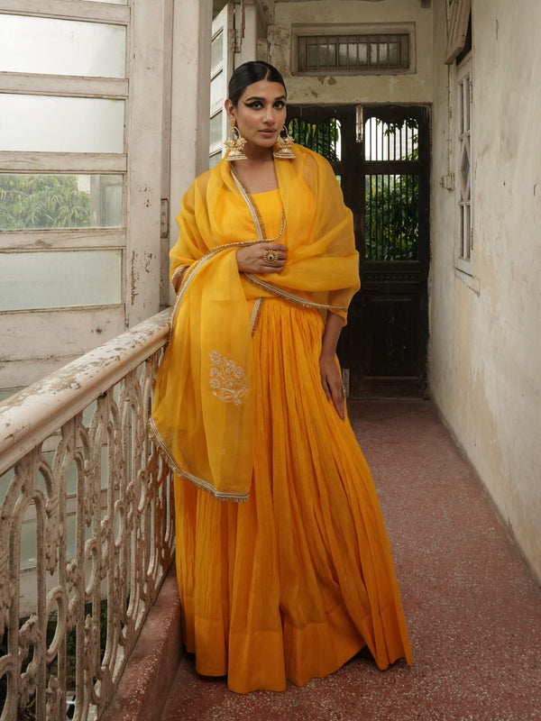 Ghoomar Organza Dupatta - Kesariya Peela