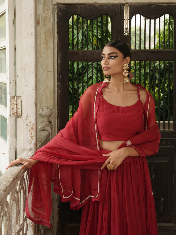 Ghoomar organza Dupatta - sindhoori laal