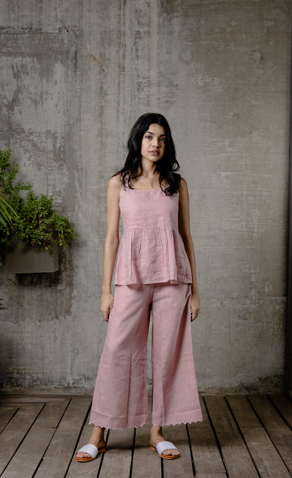 Martha Linen Cutwork  Pants - Mauve Pink