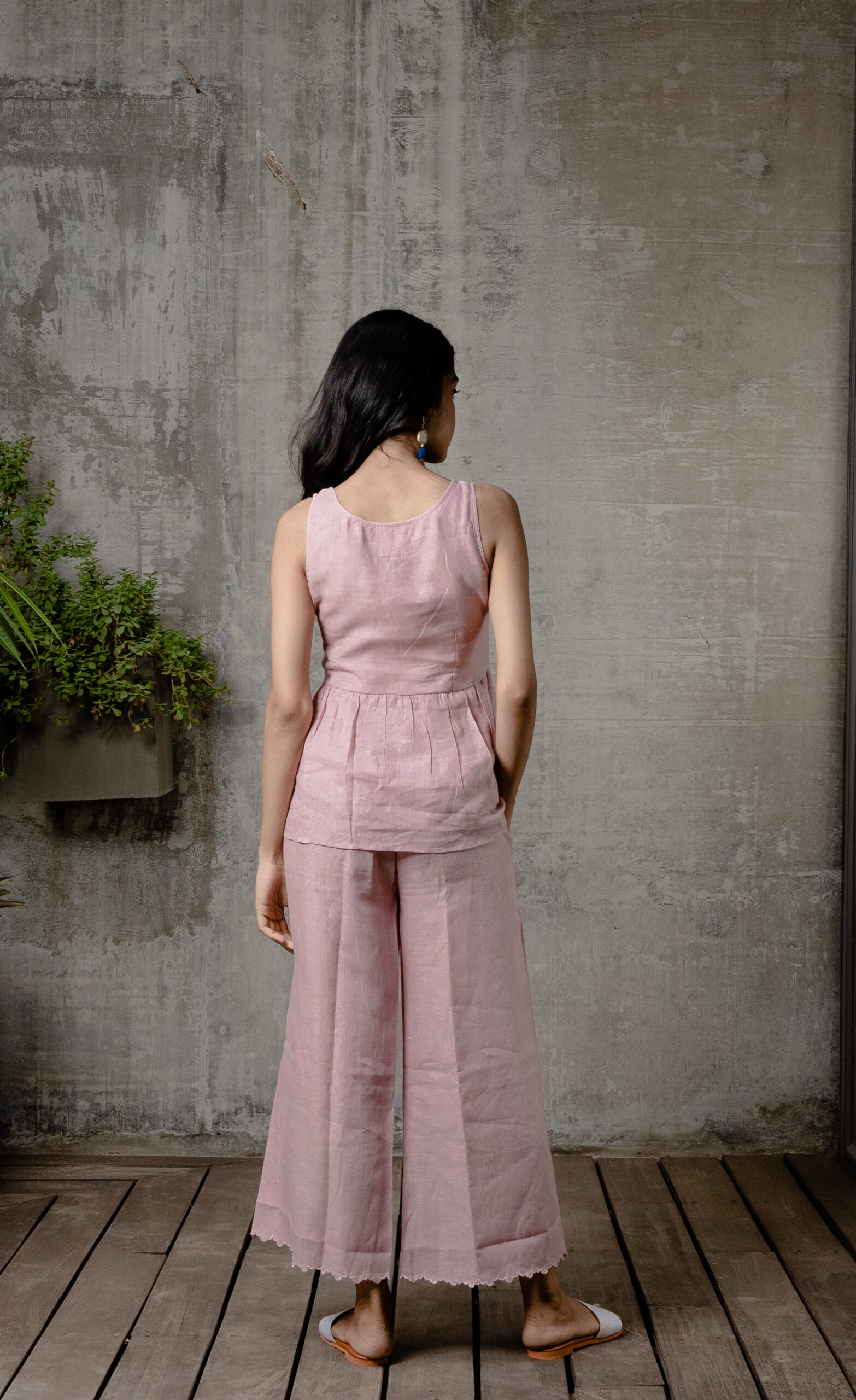 CAROL LINEN SLEEVELESS TOP - Mauve Pink
