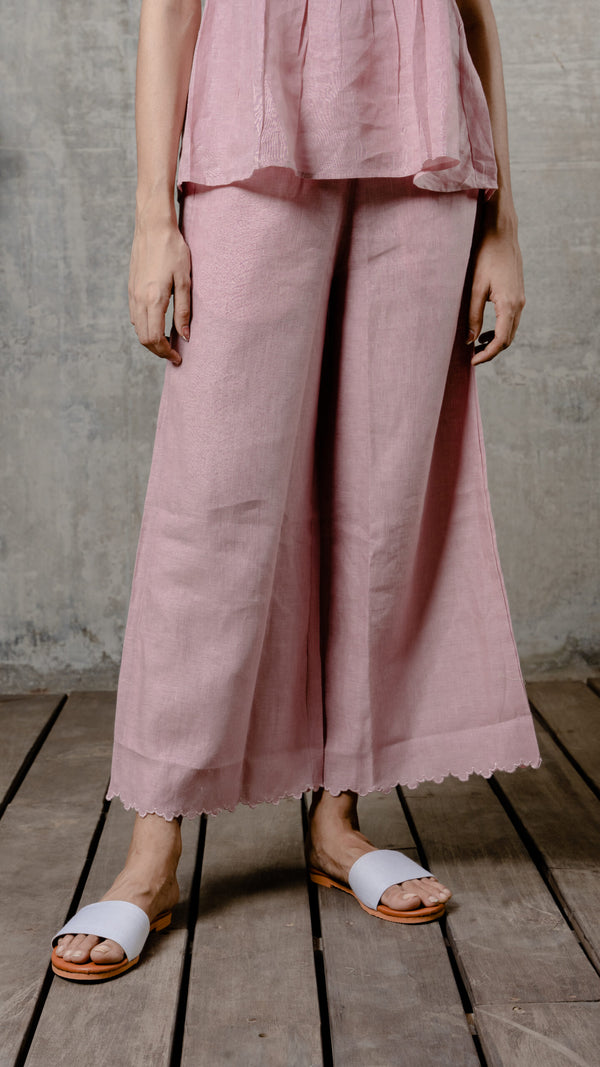 Martha Linen Cutwork  Pants - Mauve Pink