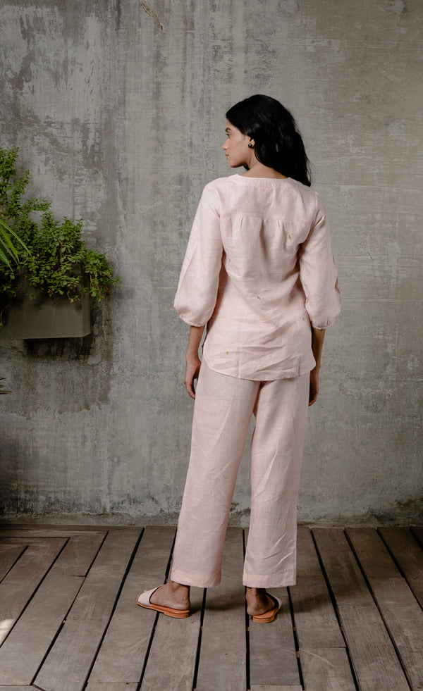 Maya Linen Narrow Pants - Light Pink