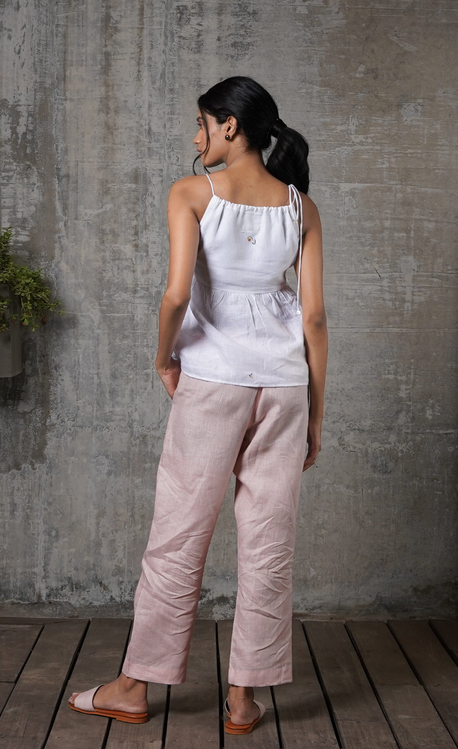 MILEY LINEN DRAWSTRING TOP - White