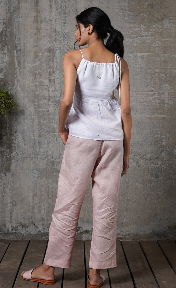 MILEY LINEN DRAWSTRING TOP - White