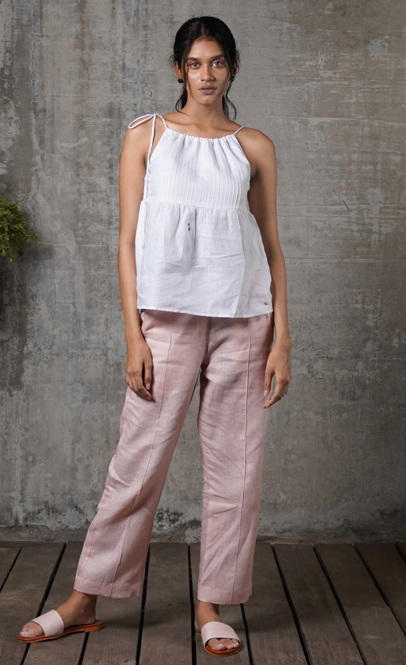 MILEY LINEN DRAWSTRING TOP - White