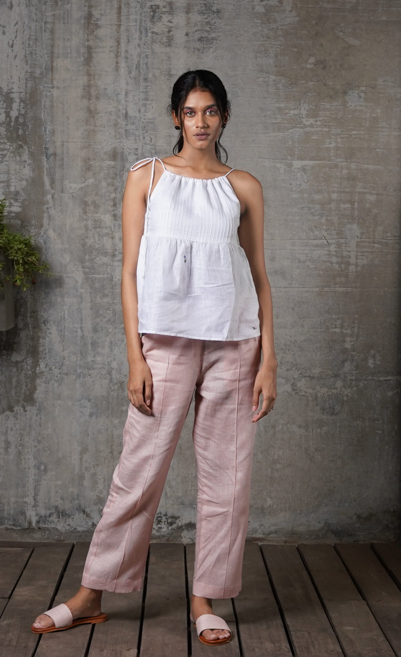 MILEY LINEN DRAWSTRING TOP - White